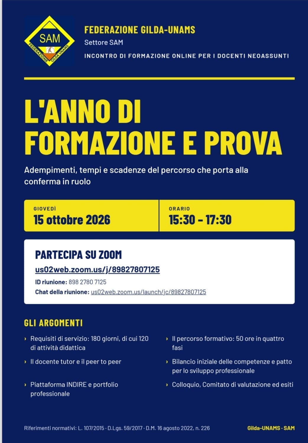 INCONTRO DI FORMAZIONE ONLINE - DOCENTI NEOASSUNTI